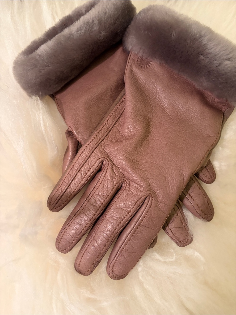 UGG Women's Sheepskin-Lined Leather Gloves in Mauve Brown